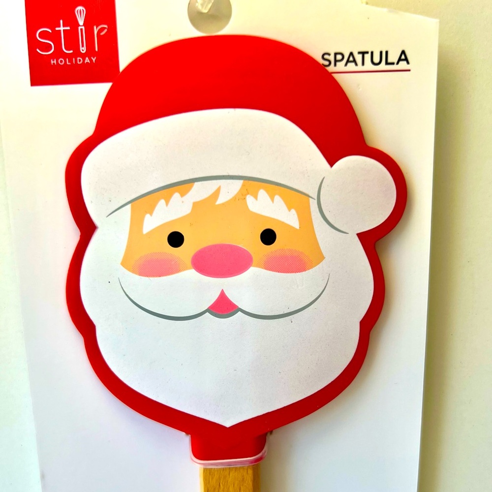 Christmas Santa Claus Face Shaped Silicone Spatula Wood Handle Holiday Party